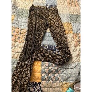 Cougar Black Gold Geometric Print Flare Pants Y2K Retro Size S. 719